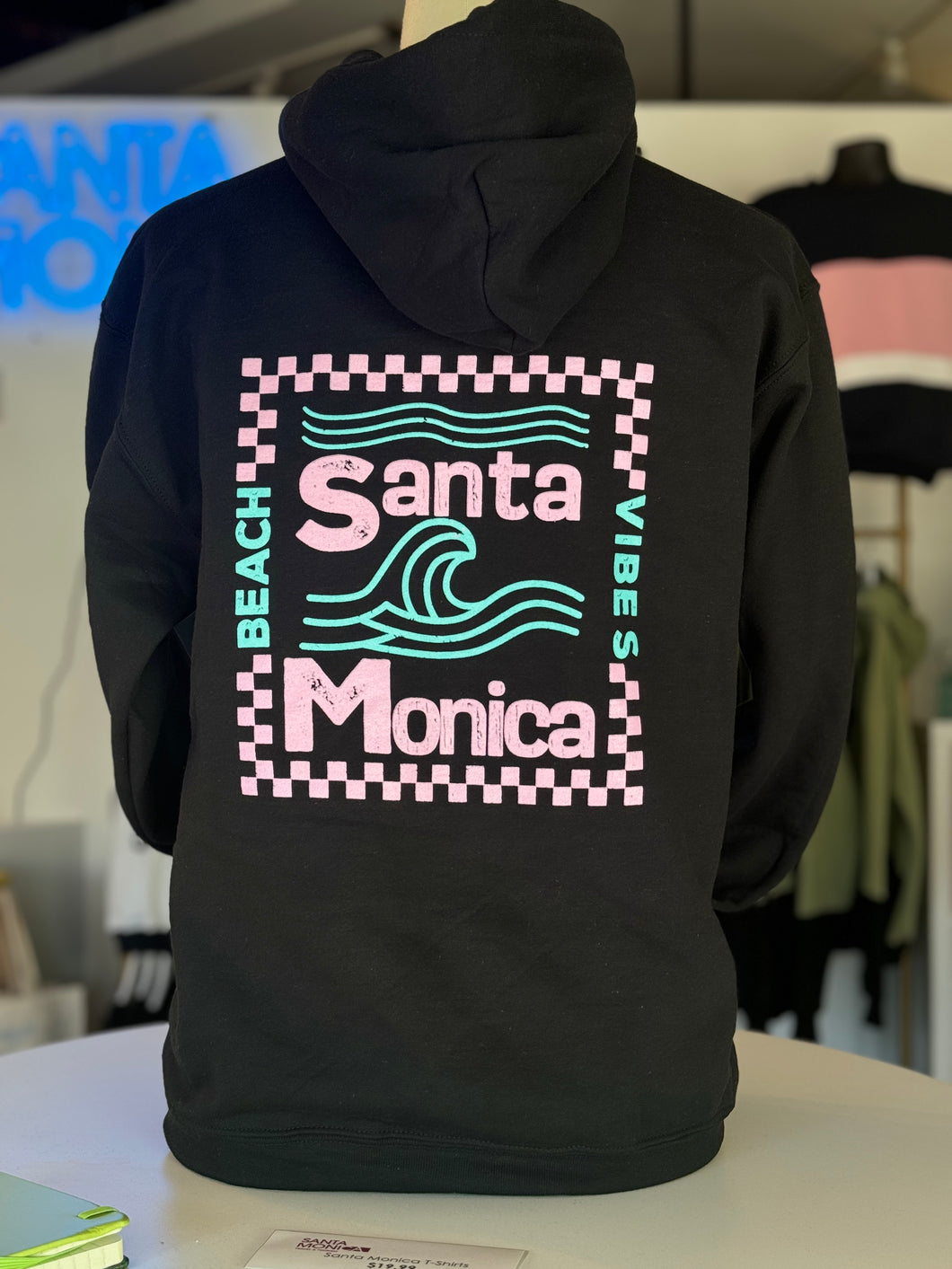 Black & Soft Pink Pullover Checkered Hoodie